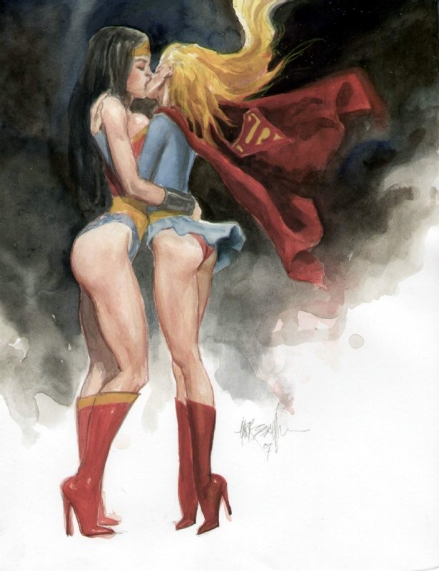 Wonder Woman Wolverine Porn - Wonder Woman & SuperGirl Kissing by Mark Beachum, in J. Smithy's Personal  Art (Adult Content) Comic Art Gallery Room