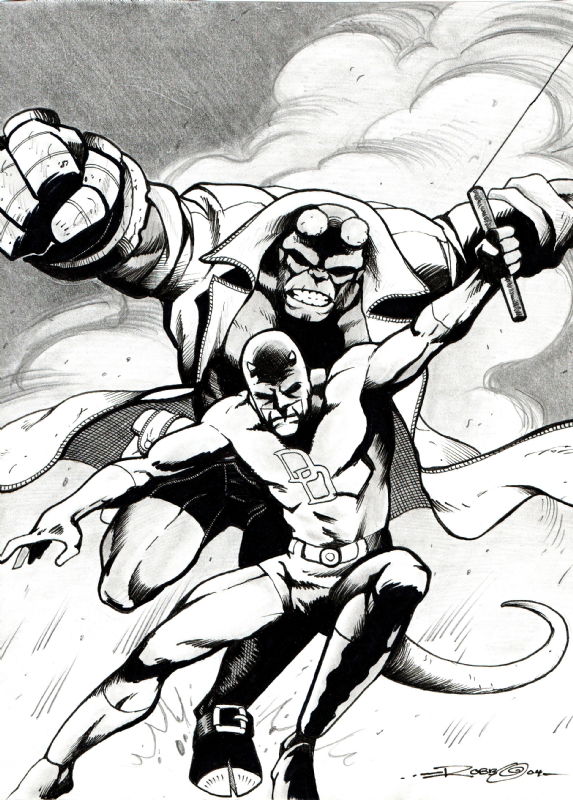 Daredevil And Hellboy By Unknown Artist, In Matthew West's Sketches And 