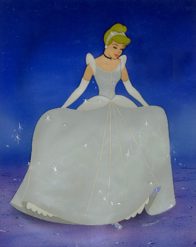 Cinderella Vintage Disney animation art cel in her ballgown (1950), in  Debbie Weiss's Original Vintage Disney Animation Art Comic Art Gallery Room
