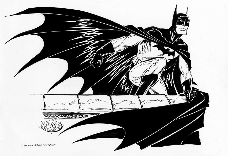 Batman on a ledge-Byrne, in aric shapiro's Bye Bye Bye Comic Art Gallery  Room