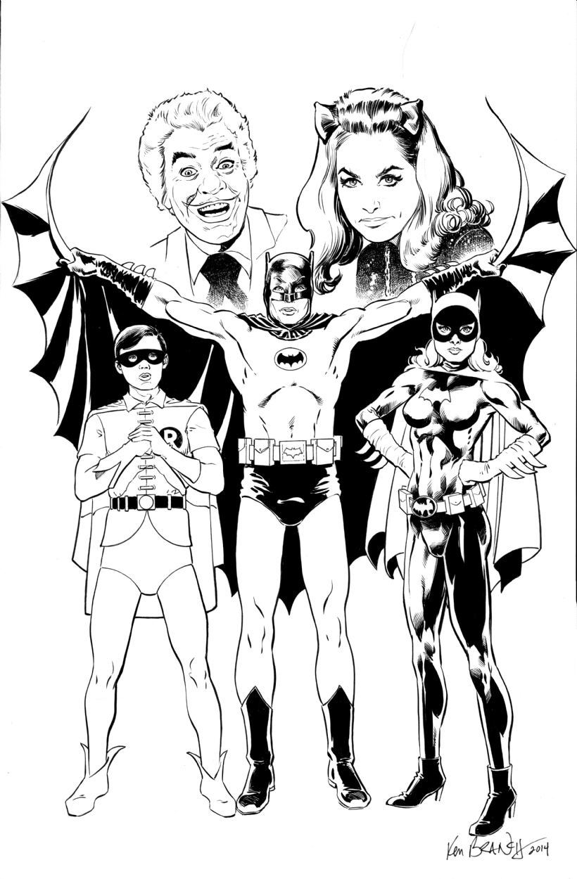Batman, Robin and Batgirl 1966 with Joker and Catwoman, in ken branch's Ken  Branch Art for Sale Comic Art Gallery Room
