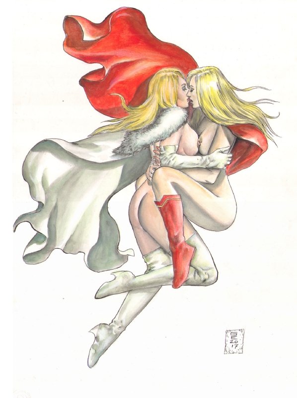 Cartoon Super Girl Nude - Supergirl and The White Queen in Color NUDE!, in Gene Espy's All the latest  SOLD art! Comic Art Gallery Room