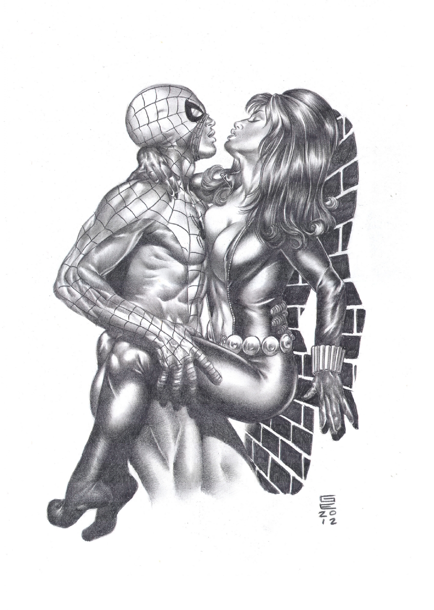 Spiderman and The Black Widow, in Gene Espy's All the latest SOLD art!  Comic Art Gallery Room