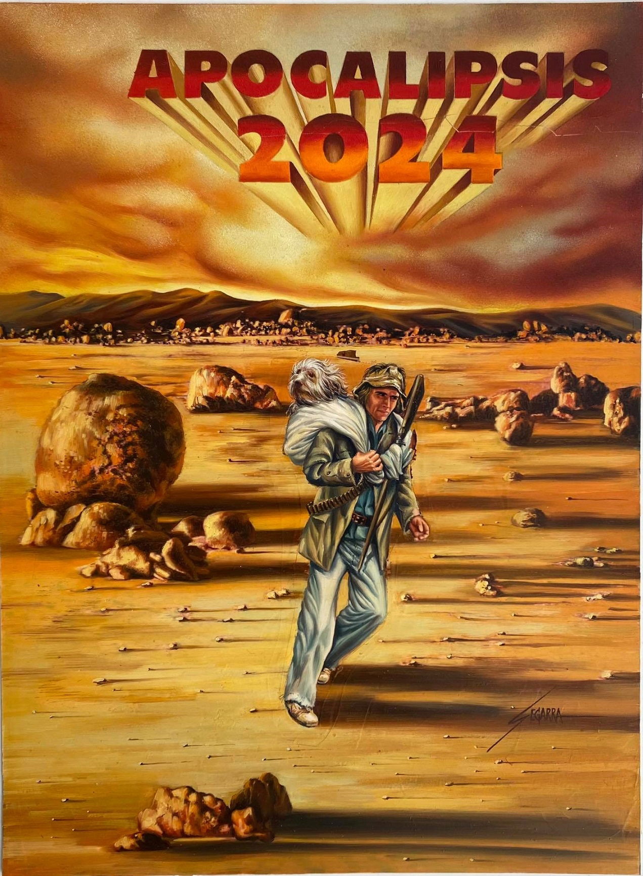 APOCALIPSIS 2024 (A Boy and His Dog,1975) video sleeve painting, in