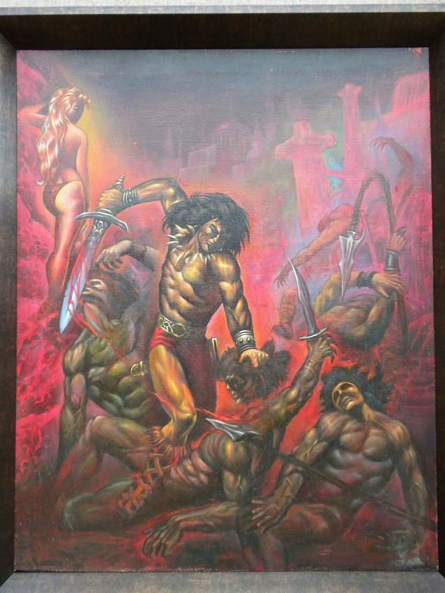 Lot Detail - Original Marcus Boas Conan The Barbarian - Rogues In The House  Signed Oil Painting