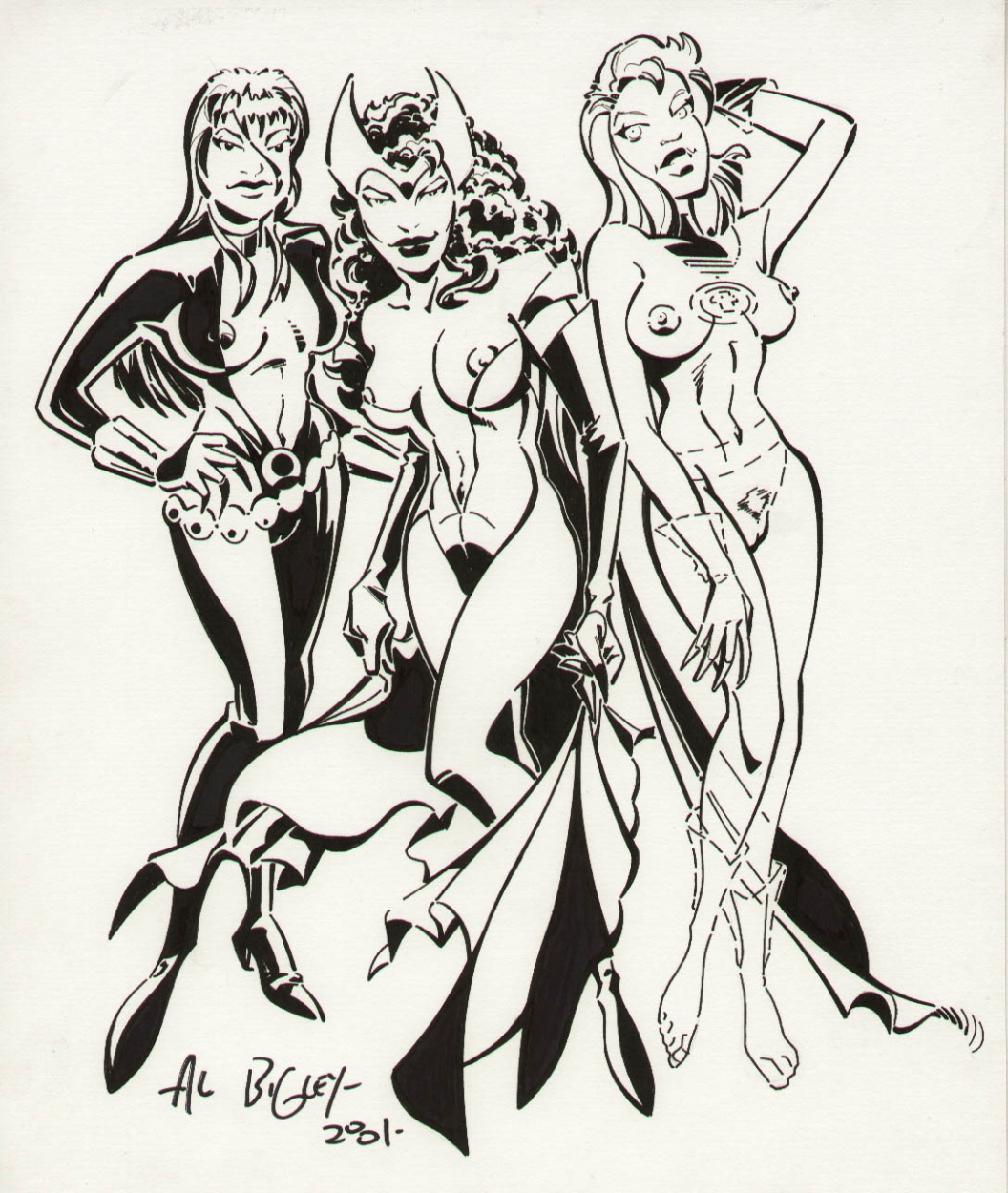 Marvel Girls NUDE pin up by Al Bigley, in LEN CALLO 's x FOR SALETRADE  Comic Art Gallery Room