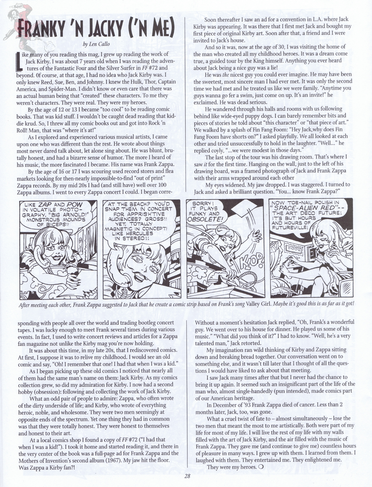 Jack Kirby/Frank Zappa article by Len Callo Comic Art