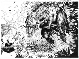 Tomb Raider #6 pages 2-3 (Lara vs. T-Rex), Comic Art