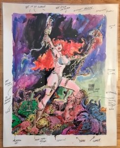 RED SONJA poster color guide by Frank THORNE 1976, Comic Art