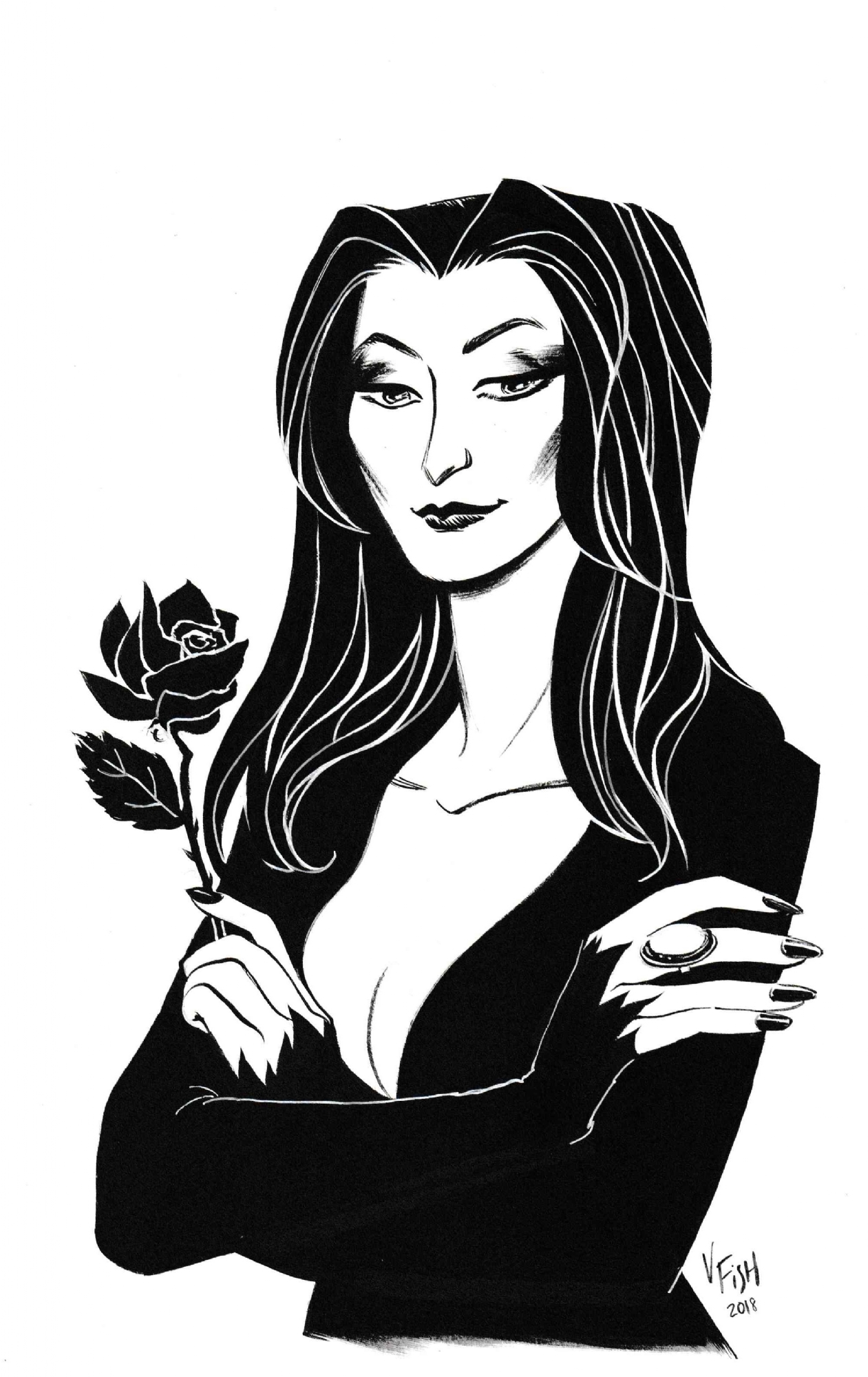 Morticia Addams, in David D.'s Fish, Veronica Gallery 2 Comic Art