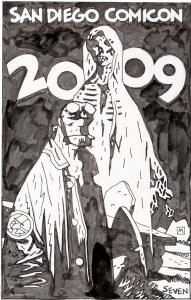 Hellboy and Death  by Mike Mignola original cover art for 2009 San Diego Comicon Exclusive , Comic Art