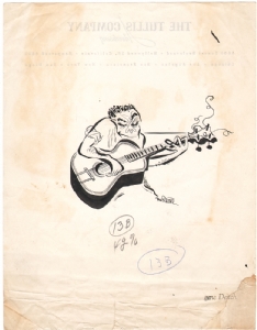 Gene Deitch - Guitar Player Spot Illustration - Record Changer Magazine - August 1949 Comic Art