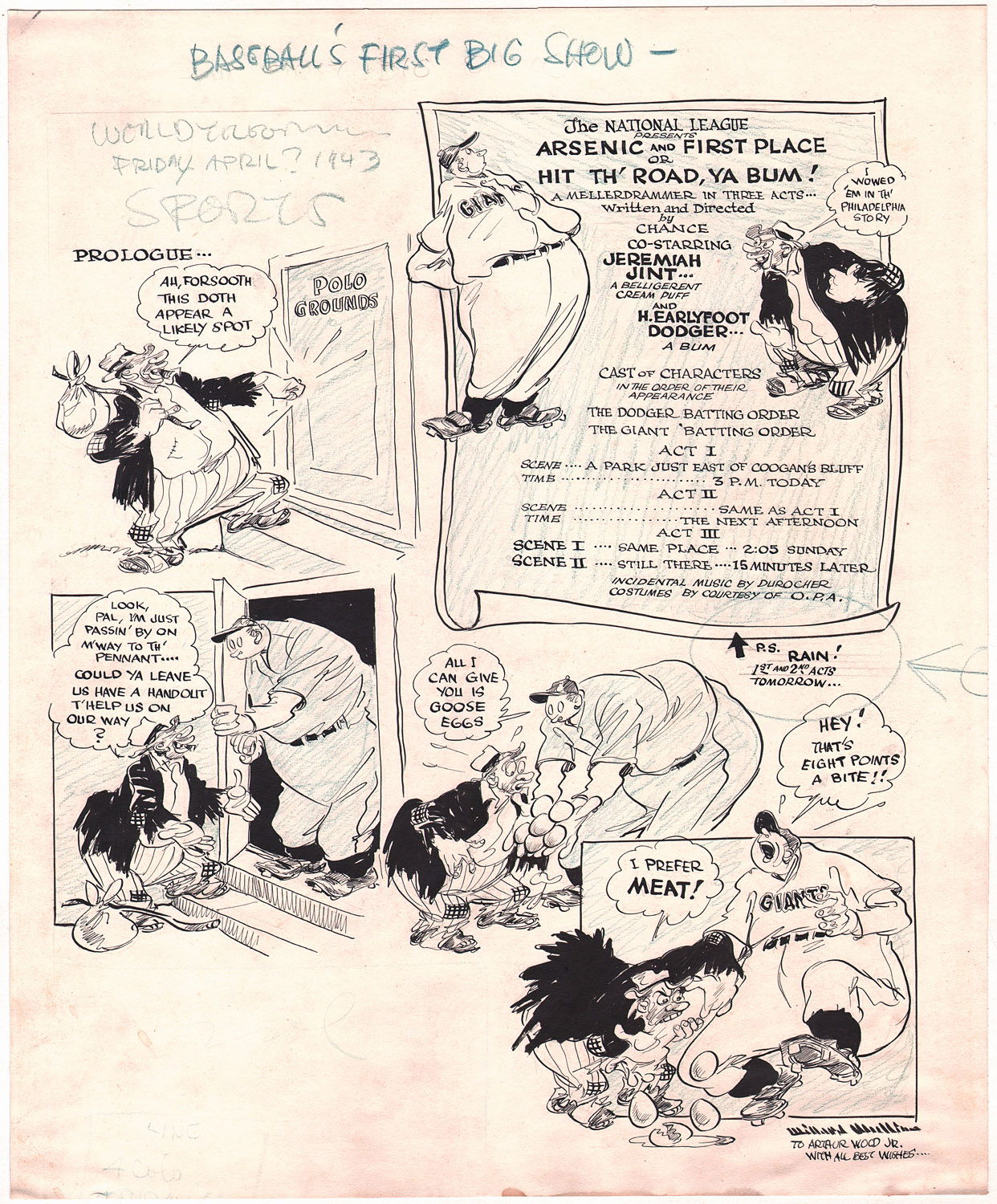 Willard Mullin - 1939 Bum Cartoon - Brooklyn Dodgers