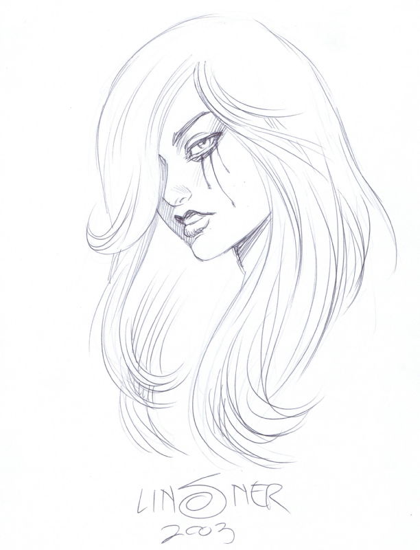 Linsner Dawn head sketch, in Eli Lorre's Sketches Comic Art Gallery Room