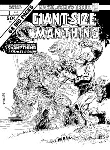 Giant Size Man-thing recreation (sort of) w Swamp Thing, Comic Art