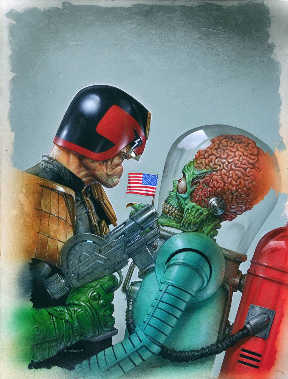 MARS ATTACKS JUDGE DREDD Cover Painting Greg Staples, in James Halperin's Comic Cover Art