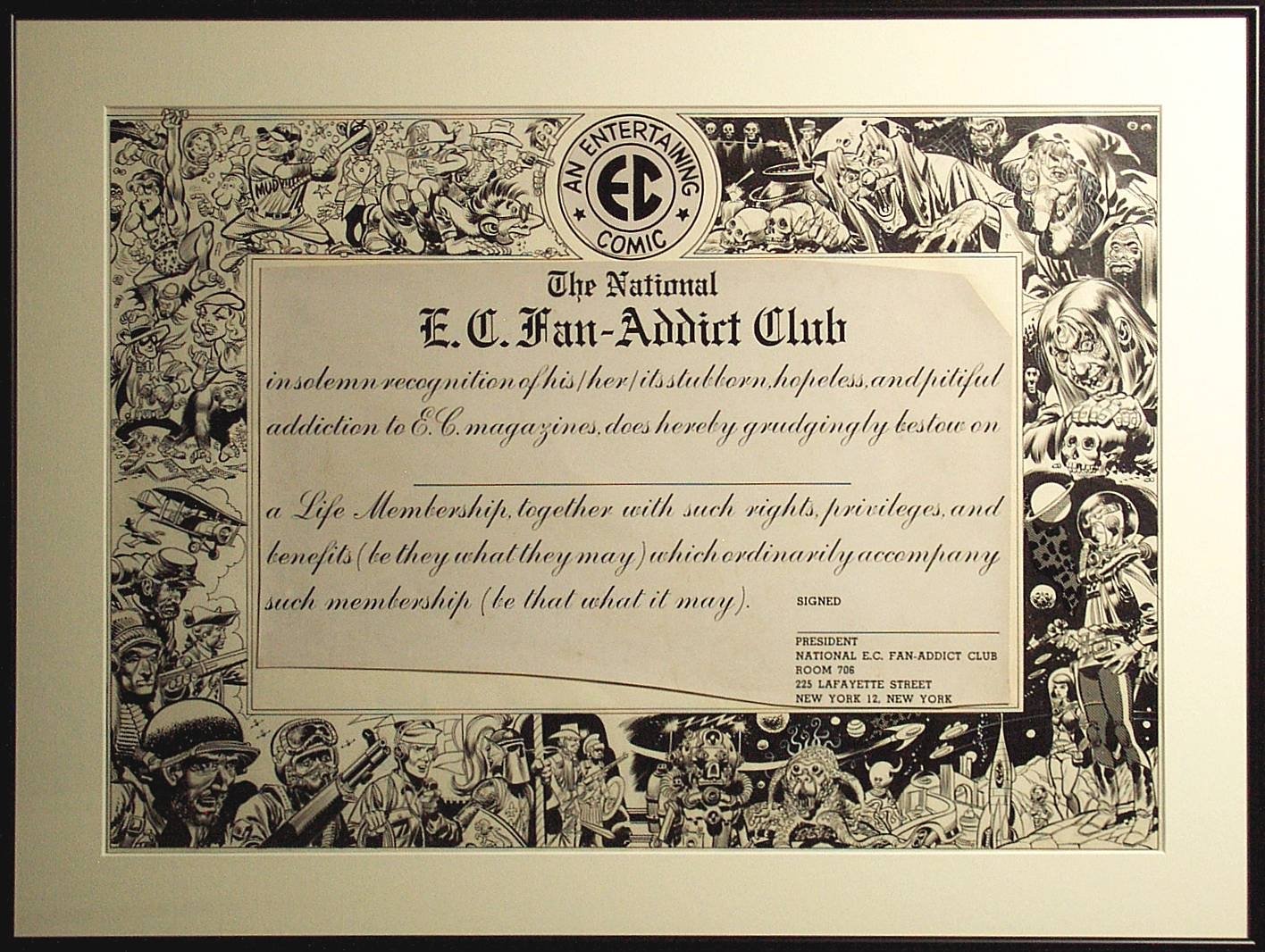 Jack Davis Ec Fan Addict Club Certificate Original Art 1953