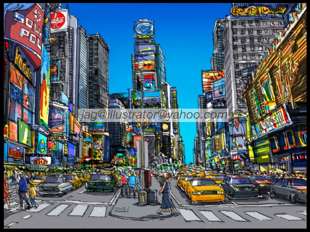 TimesSquare, In Jagath Nanayakkara's Illustrations Comic Art Gallery Room