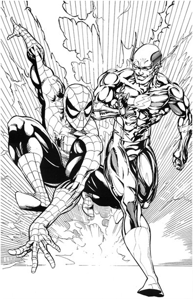 Spiderman vs Flash, in Greg LaRocque's pin ups Comic Art Gallery Room