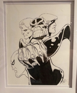 STARLIN, Jim 2012 - THANOS with Infinity Gauntlet, Captain Marvel, Warlock & Silver Surfer - cover quality - 11x14, Comic Art