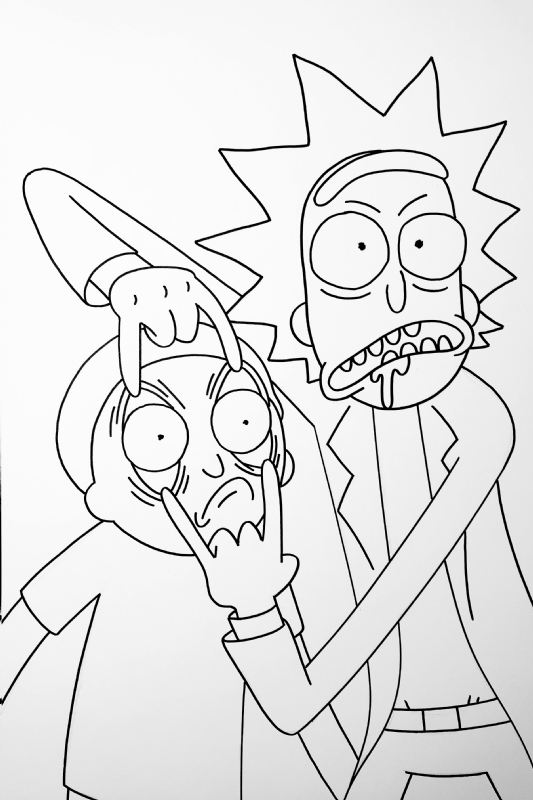 Rick & Morty, in Nelson Knapp's PEN & INK Comic Art Gallery Ro...