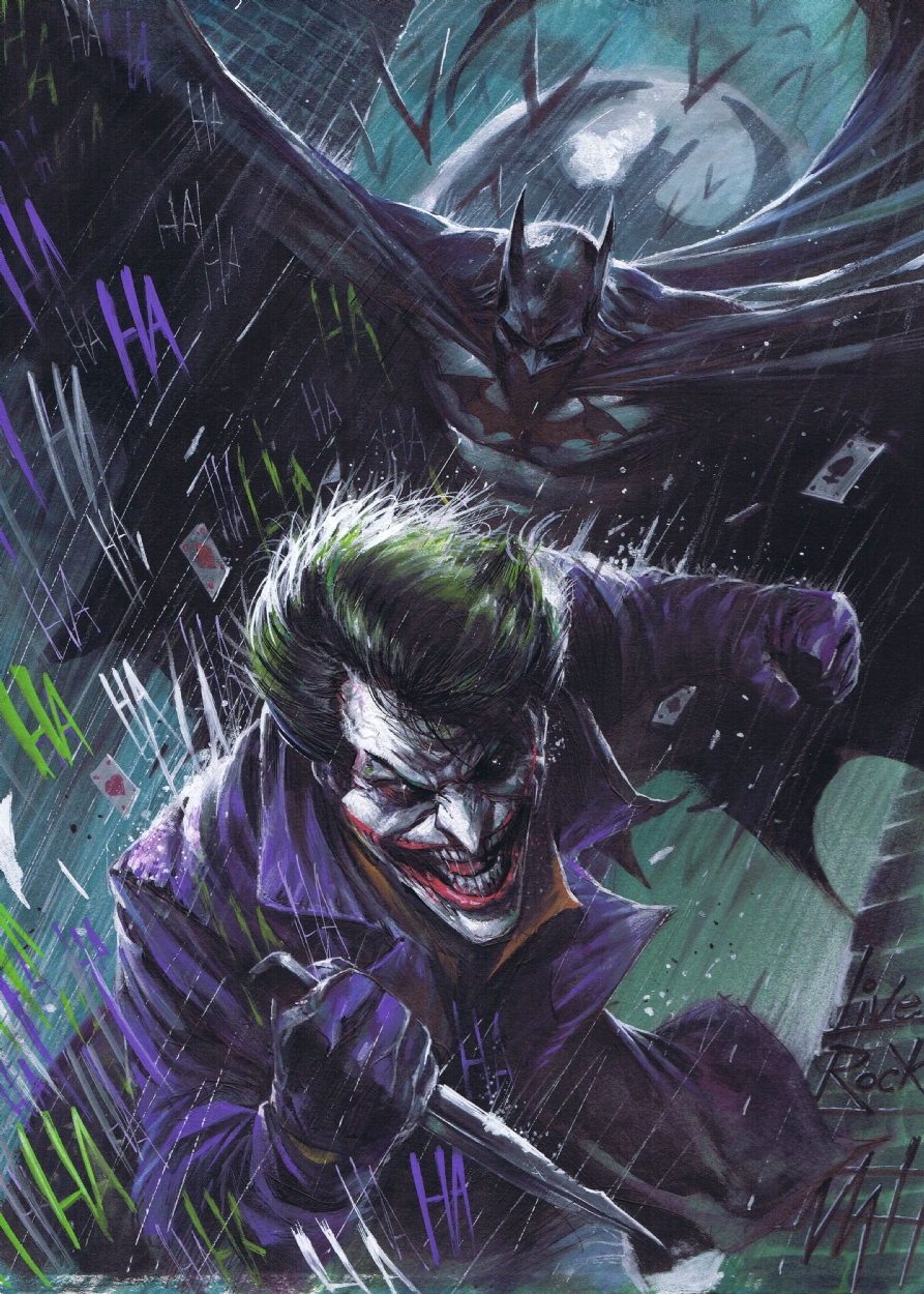 Batman & Joker painting by Francesco Mattina (2012), in Dave Kopecki's  BATMAN, CATWOMAN, & RELATED - commissions and sketches Comic Art Gallery  Room