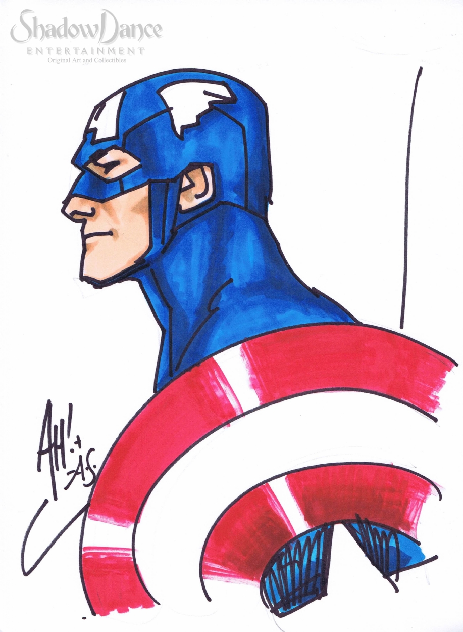 Captain America color sketch by Adam Hughes & Allison Sohn - Big Wow & SDCC  2013, in Dave Kopecki's AVENGERS & RELATED (Cap, Iron Man, & Thor, etc)  Comic Art Gallery Room