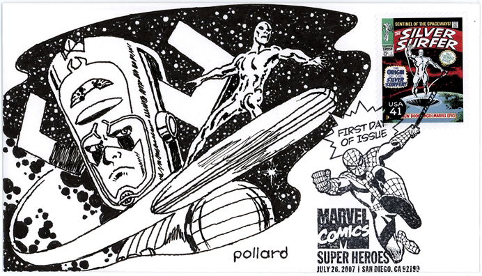 Silver Surfer Marvel Stamp Envelope Sketch Keith Pollard in