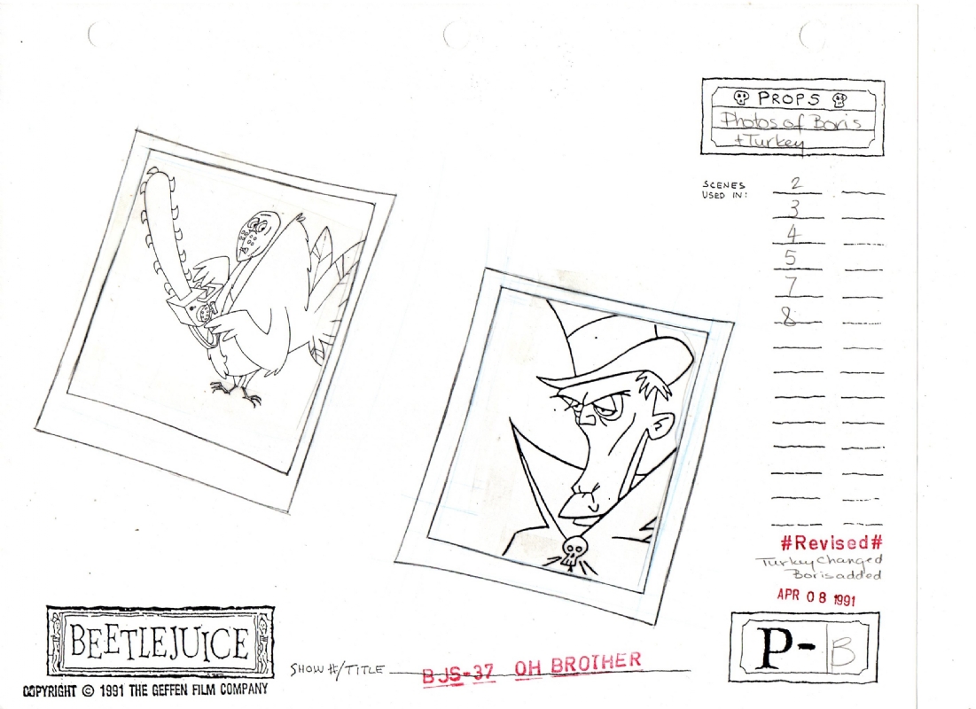 BEETLEJUICE 1989 TIM BURTON ORIGINAL BEETLEJUICE PRODUCTION MODEL SHEET  ARTWORK., in Mickey Jordan's Animation Original Art. Comic Art Gallery Room