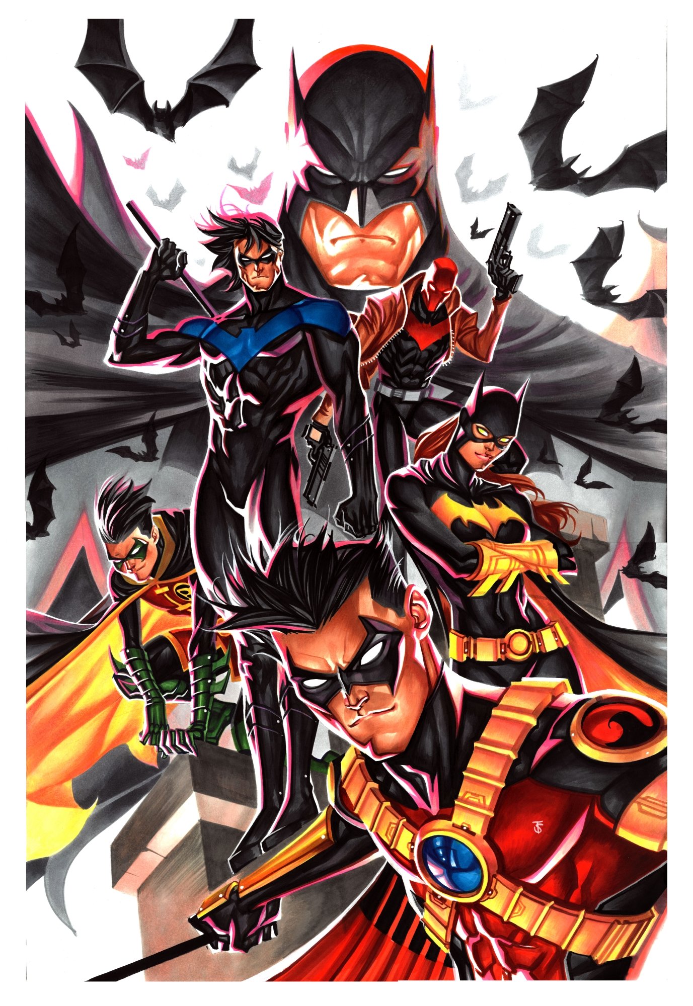 Batman family watercolor - Thony Silas Batman Robin Nightwing Batgirl Red  Hood, in Ivan Costa's Batman Comic Art Gallery Room