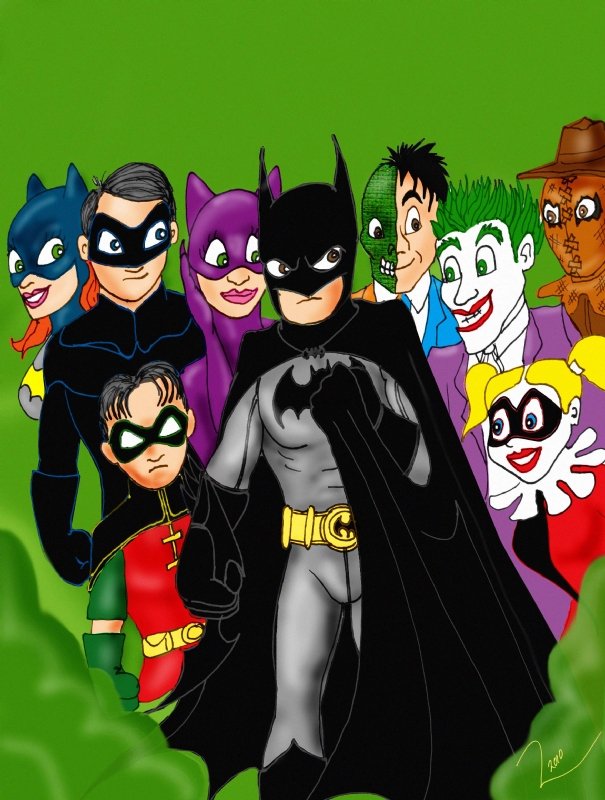 Batman friends and foes, in RENE LOPEZ's Cartoons and Tributes Comic Art  Gallery Room