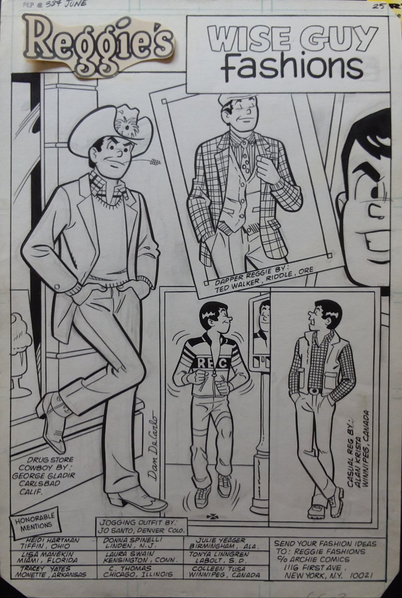 Pep 384 (1982), Reggie pin-up, in Arthur Chertowsky's Archie pin-ups ...
