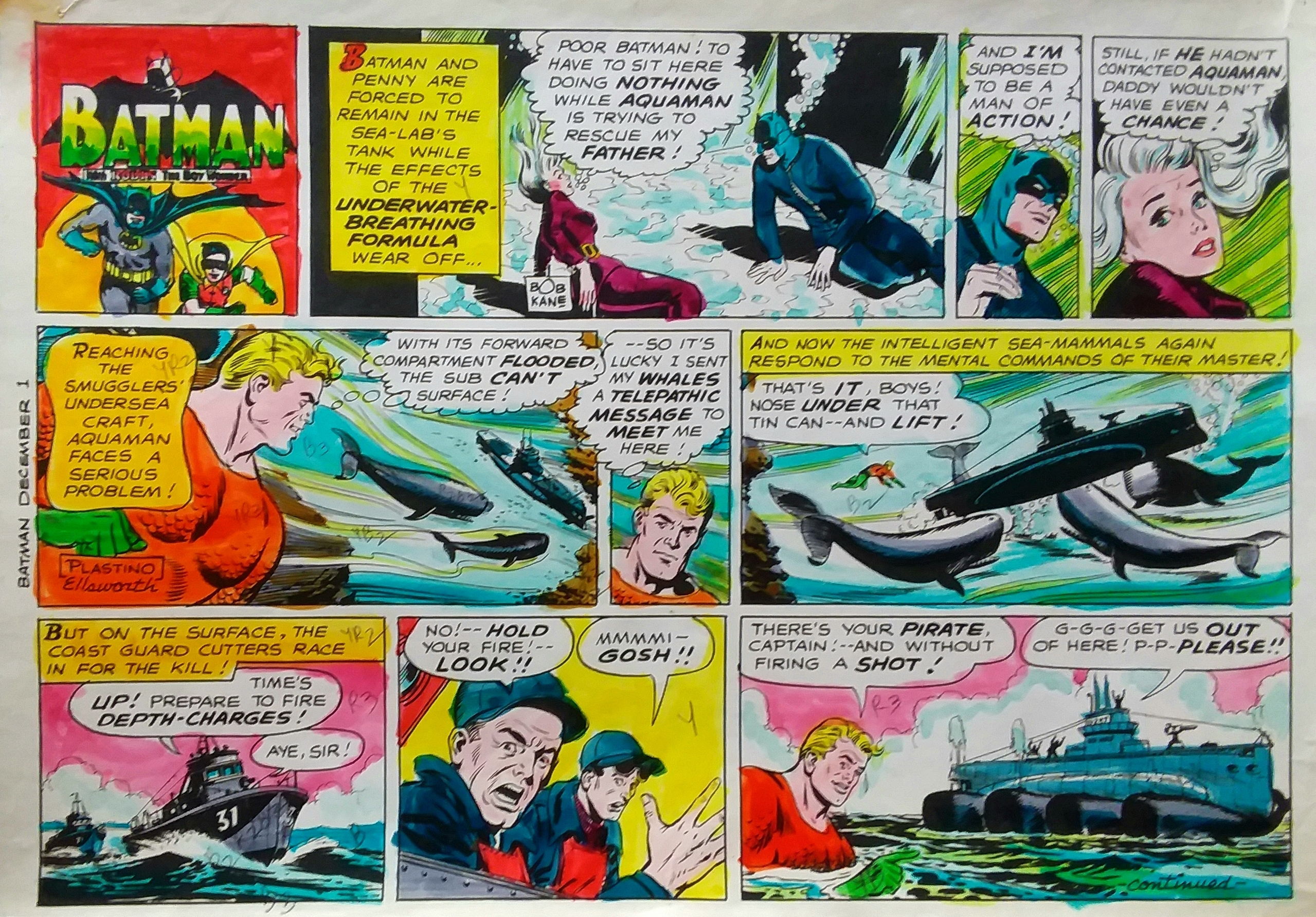 Batman Sunday strip color guide, 1960's, guest starring Aquaman, in Arthur  Chertowsky's DC - Color Guides and Production Art Comic Art Gallery Room