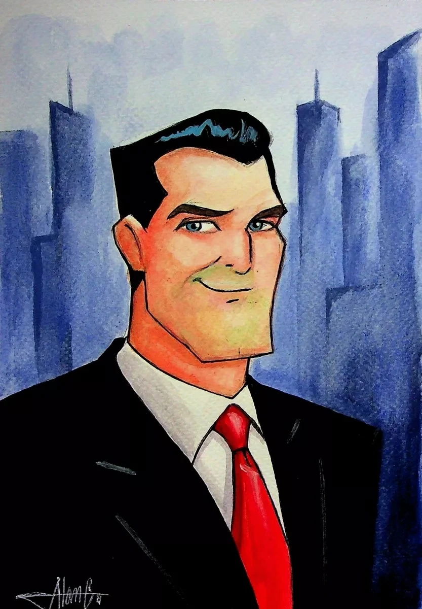 Bruce Wayne watercolor portrait, animated Batman style, in Arthur ...