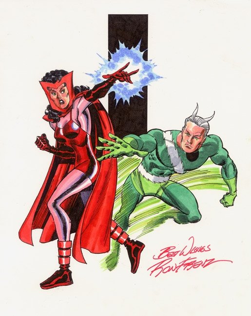 QUICKSILVER AND SCARLET WITCH RETRO PORTRAIT, in fred ian's HEROIC Comic  Art Gallery Room