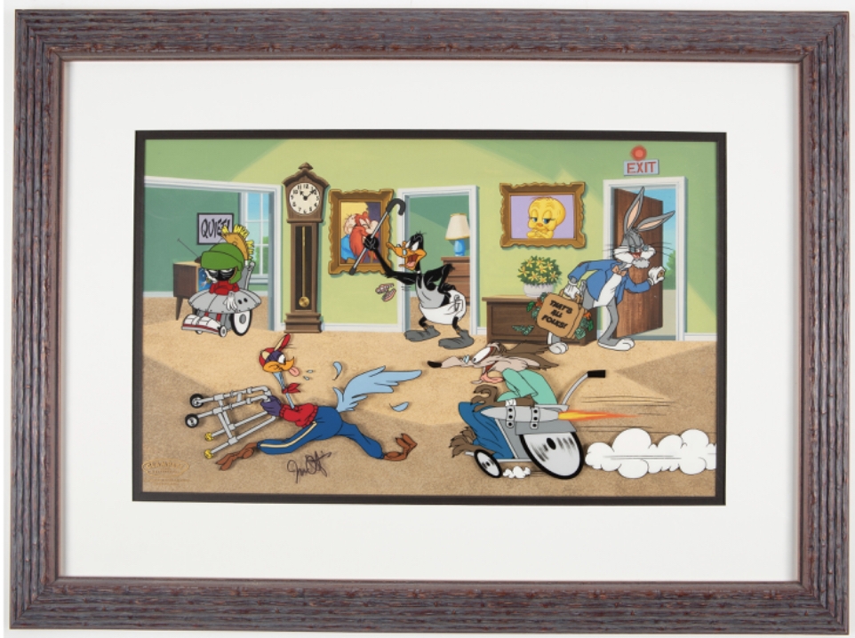 Acme Retirement Home Looney Tunes Characters Cel Setup Signed by Juan Ortiz  with Painted Background (Warner Brothers, 2013)., in Roland Benton 's Looney  Tunes Comic Art Gallery Room