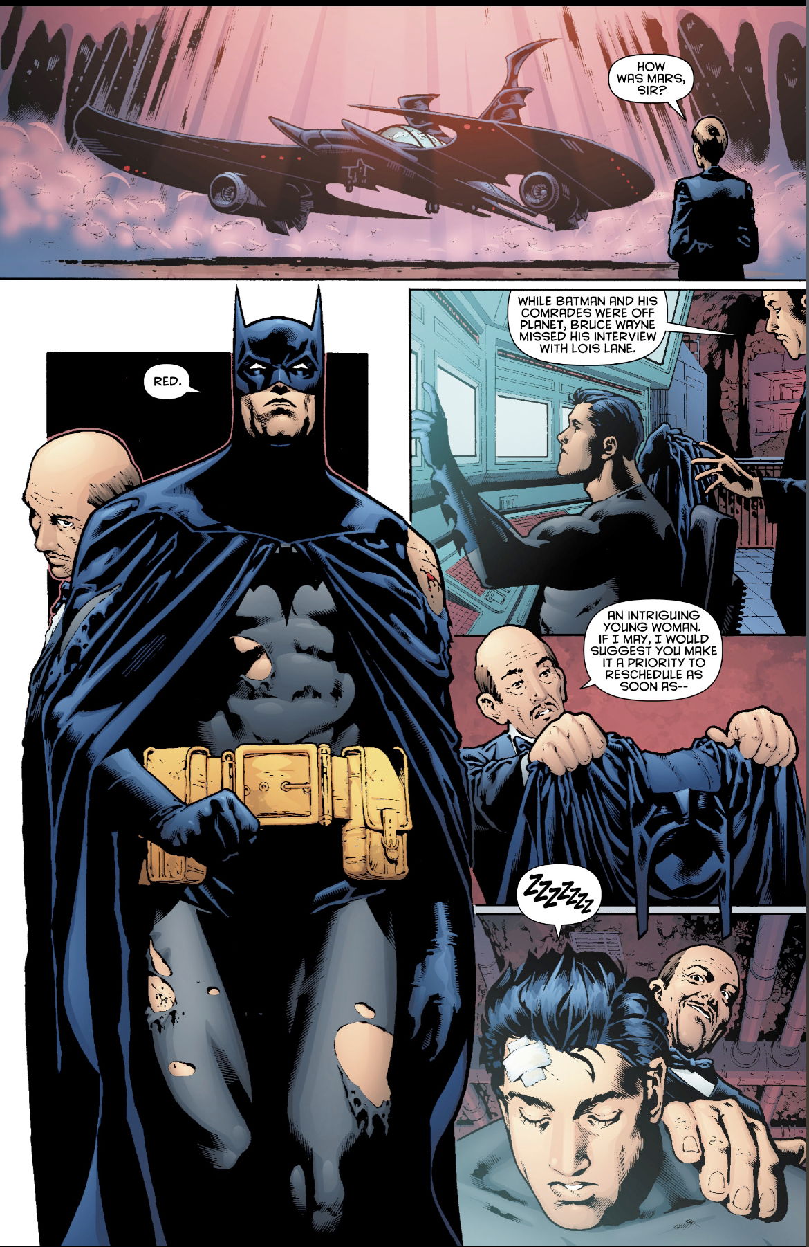 JLA Classified #48 pg 21 Pennyworth comforts bruce batman bat plane ...