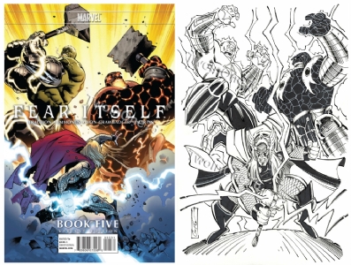 Cory Hamscher -  Fear Itself 5 Commission (Inked) - Thor vs Angrir & Nul  Comic Art