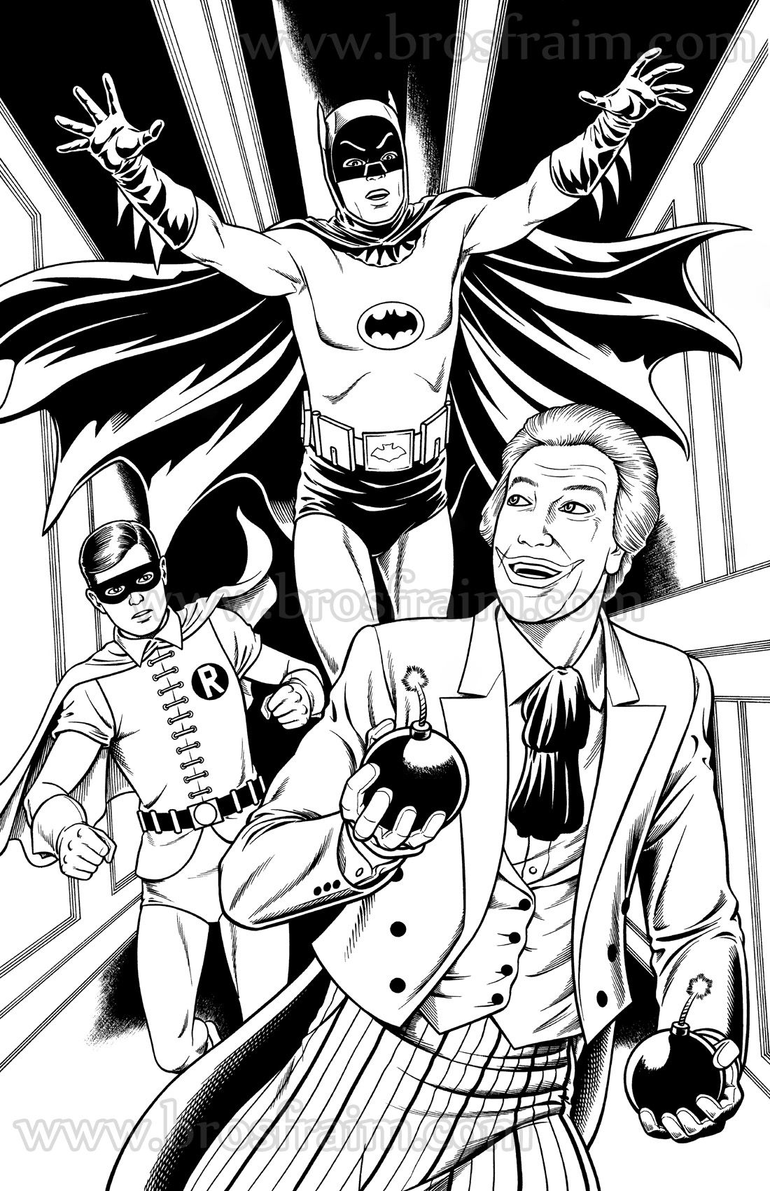 Batman 66 With Robin Vs The Joker In Brendon And Brian Fraim S 11x14 And 11 X 17 Art Pin Ups Comic Art Gallery Room