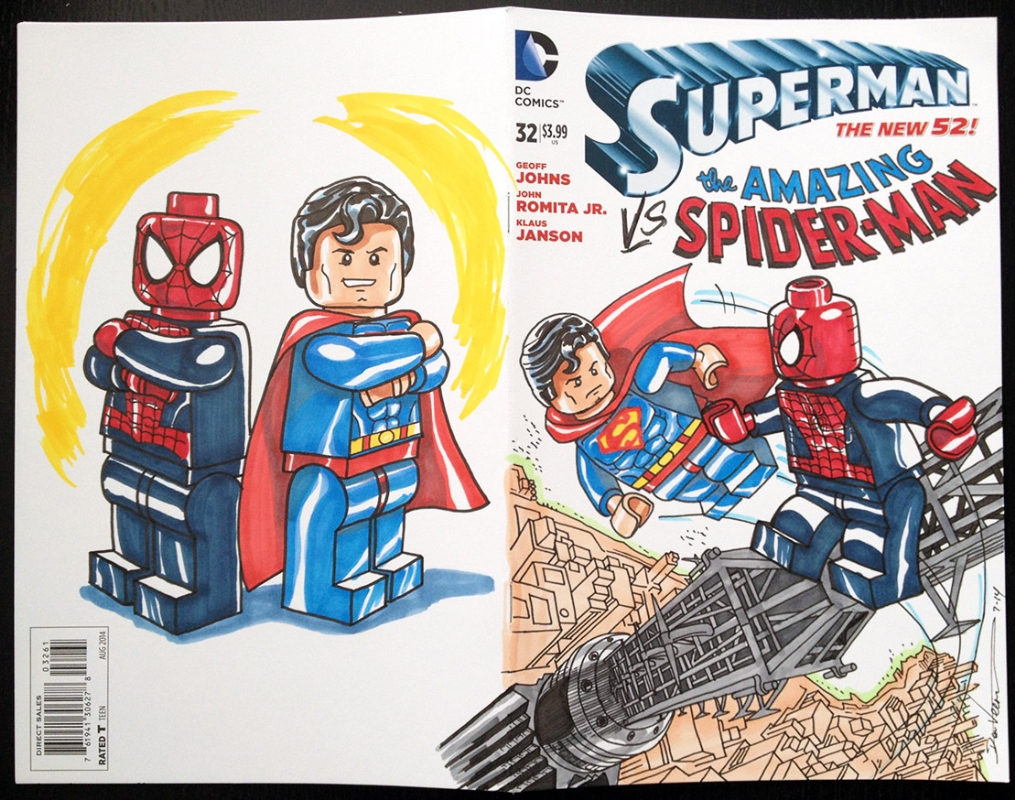 Lego Superman VS Spider-Man sketch cover by Dan Veesenmeyer, in Dan  Veesenmeyer's My Art - LEGO related Comic Art Gallery Room