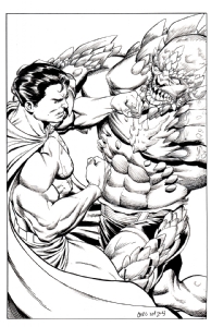 Superman vs. Doomsday (11x17 pen & ink), Comic Art