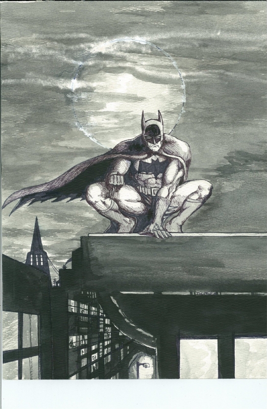 Batman on a Rooftop by Darick Robertson, in Mike (aka Off White) White's  Darick Robertson Comic Art Gallery Room