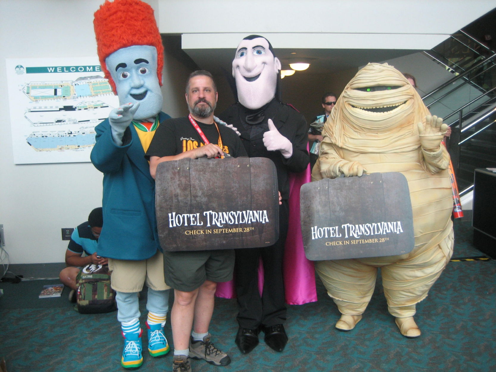 Me with some of the gang from Hotel Transylvania at SDCC 2012, in Mike (aka Off White) White's