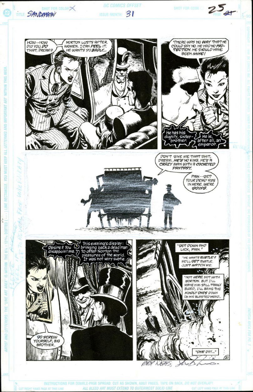 McManus, Shawn - Sandman, issue 31, page 23 (Oct 1991), in Chris K.'s  SANDMAN, THE (Bachalo, Buckingham, Dillon, Dringenberg, Hempel, Jones,  Keith, McManus, Muth, Russell, Thompson, Vess, Zulli) Comic Art Gallery Room