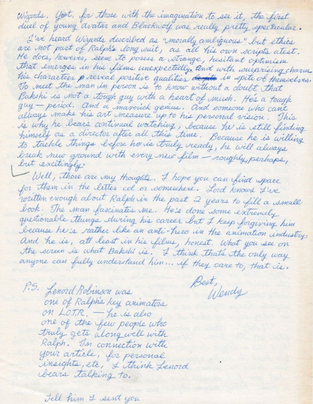 Elfquest Letter by Wendy Pini Regarding Ralph Basnki (back), in James D ...