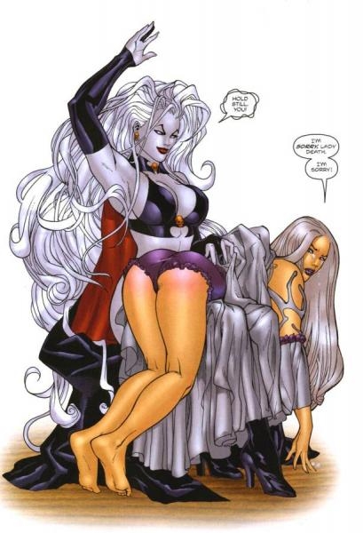 LADY DEATH & PARIAH, in Roy Mann's SPANKING IN THE COMICS Comic Art Gallery  Room