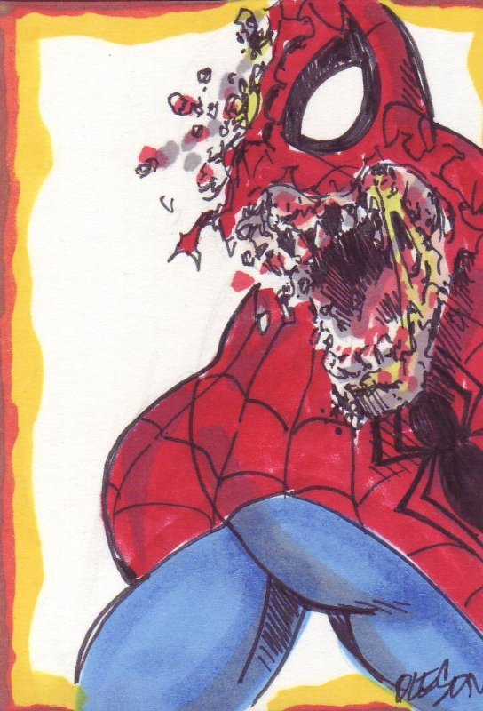 ZOMBIE SPIDERMAN by J Oleson , in Stephen Tuohey's SKETCH CARDS Comic Art  Gallery Room