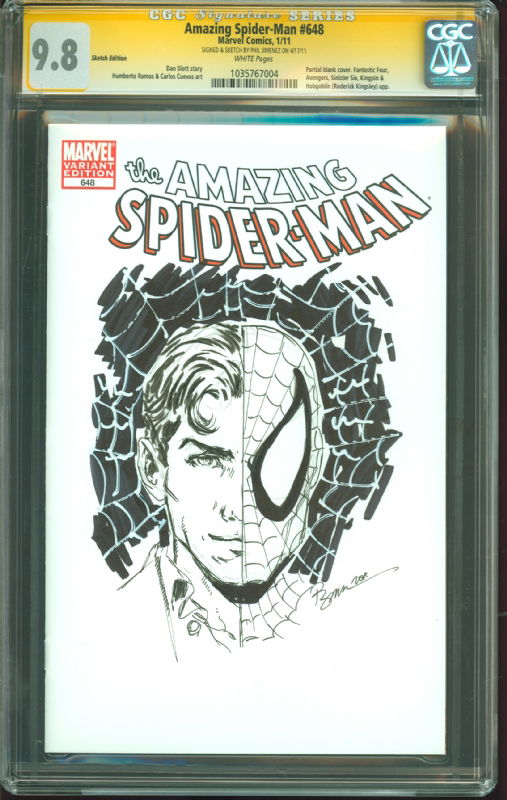 cgc PHIL JIMENEZ sketch of SPIDER-MAN PETER PARKER, in fred and jamie ...