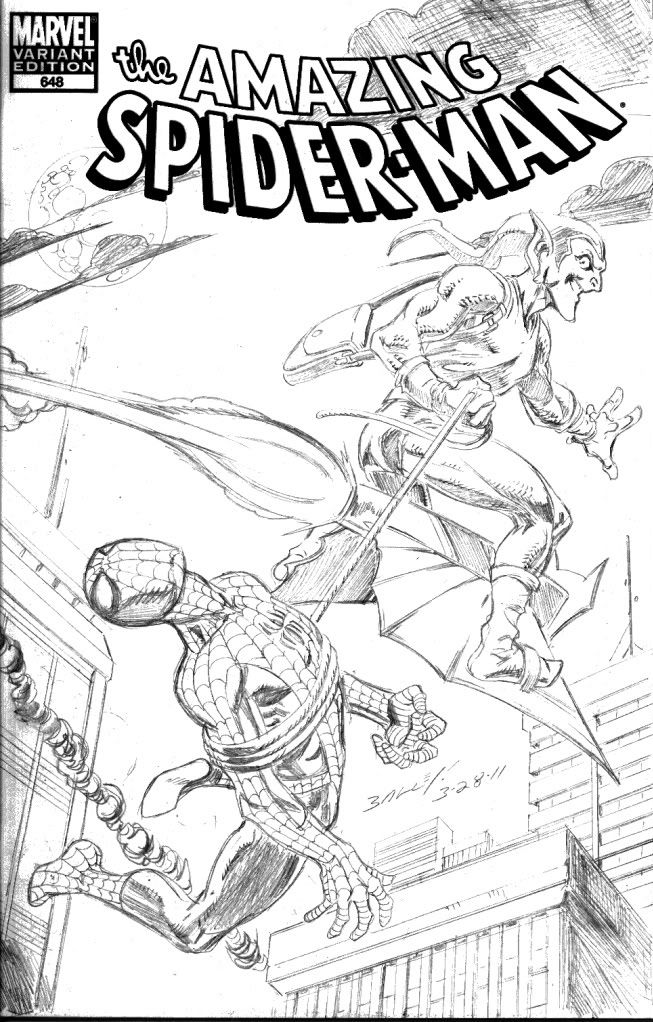 Spider-man vs Green Goblin Amazing Spider-man 39 recreation Mark Bagley, in  Arjuna Rajakumar's MARK BAGLEY Comic Art Gallery Room