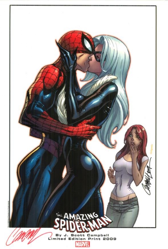 Spiderman Kissing Black Cat, in Shaun Paulet's Prints Comic Art Gallery Room